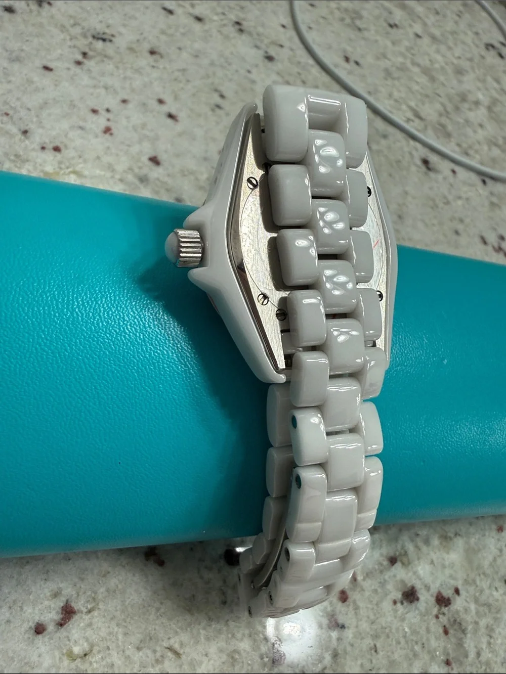le chateau White Ceramic Watch with Pink Dial and Crystal Bezel